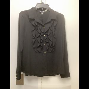 Karl Lagerfeld Paris Sm (NEW W/TAGS) L/S Ruffle Front Blouse w/Gld Logo Buttons